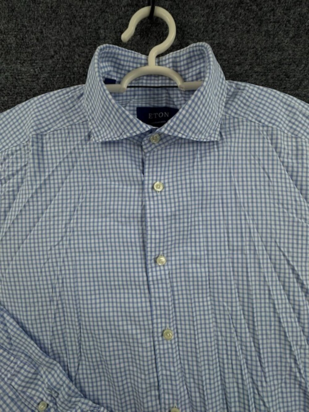 Eton Check Romania Cotton Contemporary Medium Blue Shirt Mens Button Up Elegant
